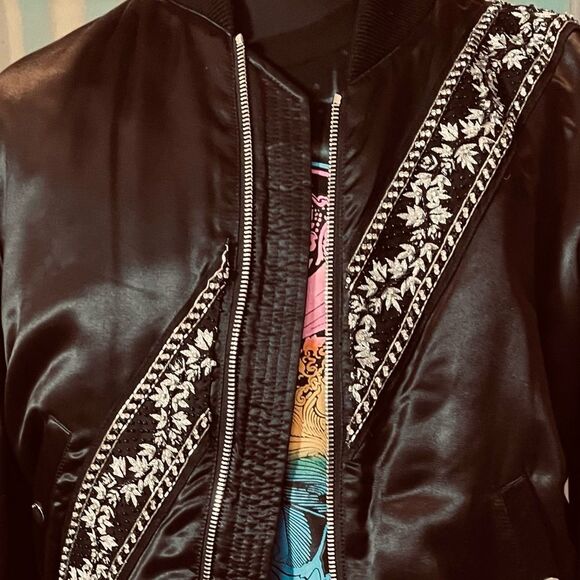 Crystal Amiri Bomber Jacket - Black - size L - Unisex - Silk Bomber Jacket Coat - Picture 6 of 16